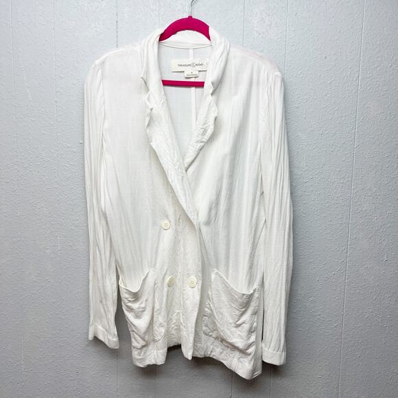 Treasure & Bond Linen Blend Double Breasted White Beach Blazer Womens Medium - Picture 1 of 12